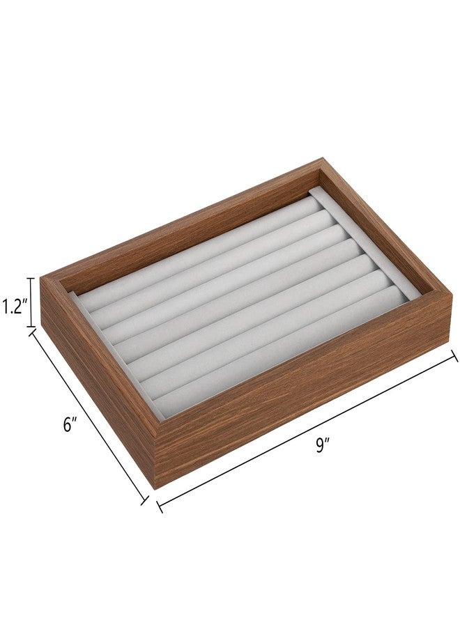 Elsjoy 2 Pack Ring Organizer Tray, Wooden Ring Holder Display Case, Velvet Jewelry Tray for Rings & Earrings - Image 2