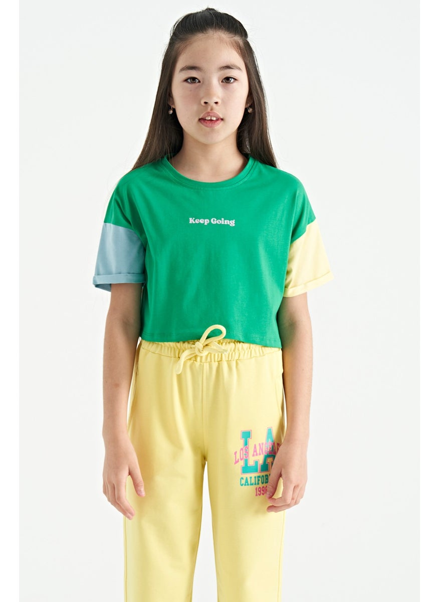 Tommy Life - Green Text Printed O Neck Off Shoulder Oversize Girls T-Shirt - 75130 - Image 1