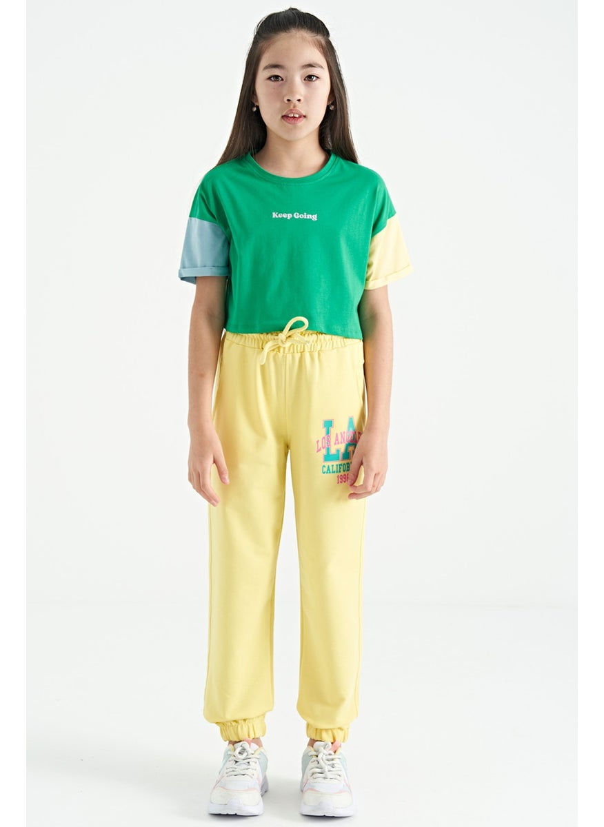 Tommy Life - Green Text Printed O Neck Off Shoulder Oversize Girls T-Shirt - 75130 - Image 1