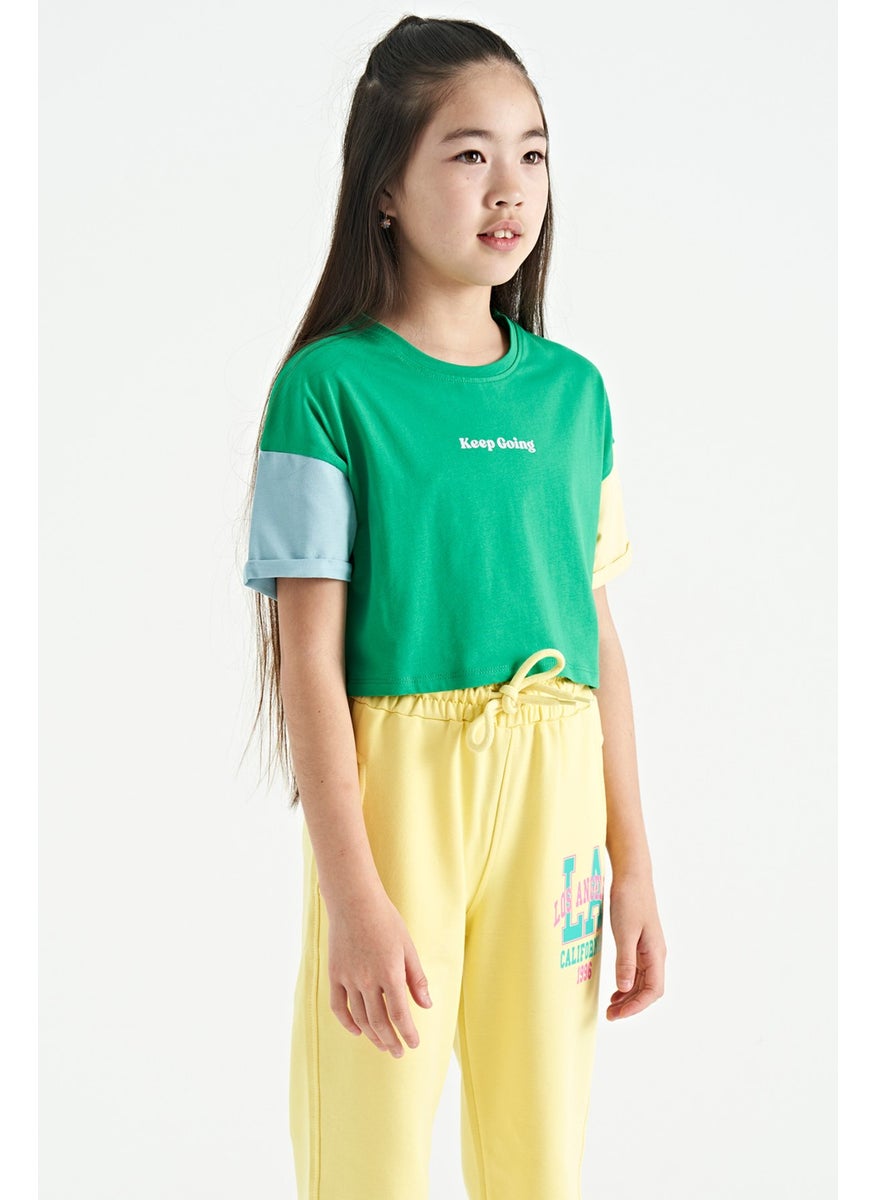Tommy Life - Green Text Printed O Neck Off Shoulder Oversize Girls T-Shirt - 75130 - Image 1