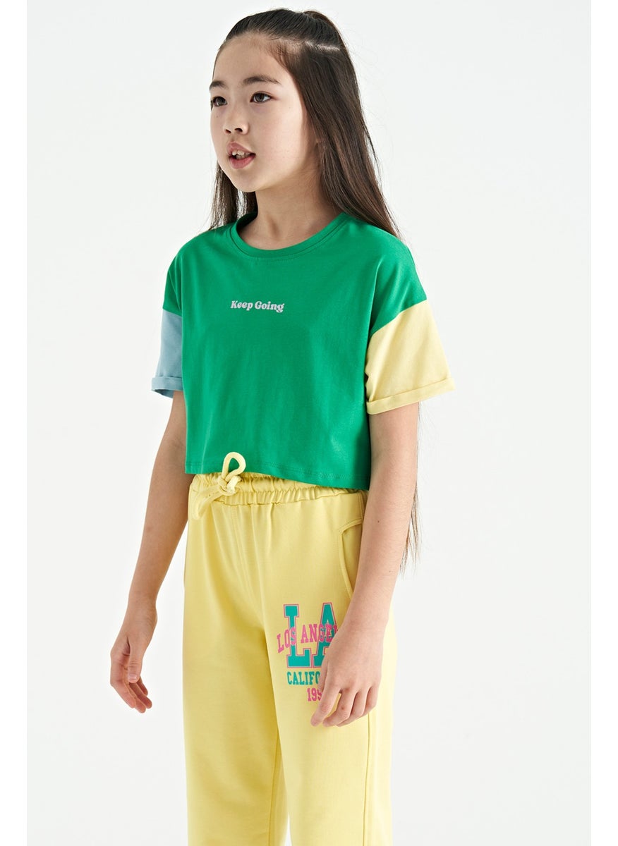 Tommy Life - Green Text Printed O Neck Off Shoulder Oversize Girls T-Shirt - 75130 - Image 1