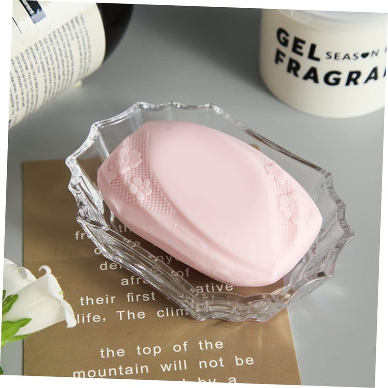 Retro Embossed Glass Soap Holder Set Of 2 For Bathroom With Sturdy Stylish Design - Image 4