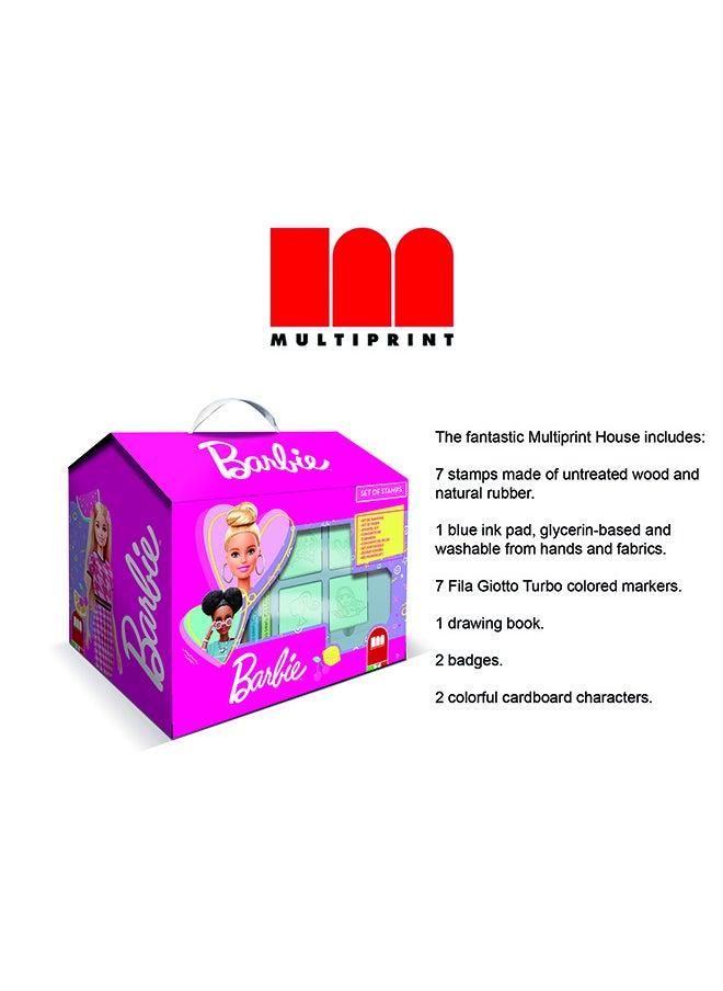 MULTIPRINT Barbie House Creative Stamping And Coloring Set For Kids Includes 7 Wooden Stamps, Washable Ink, 7 Markers, Drawing Book And More Made In Italy  - Image 2