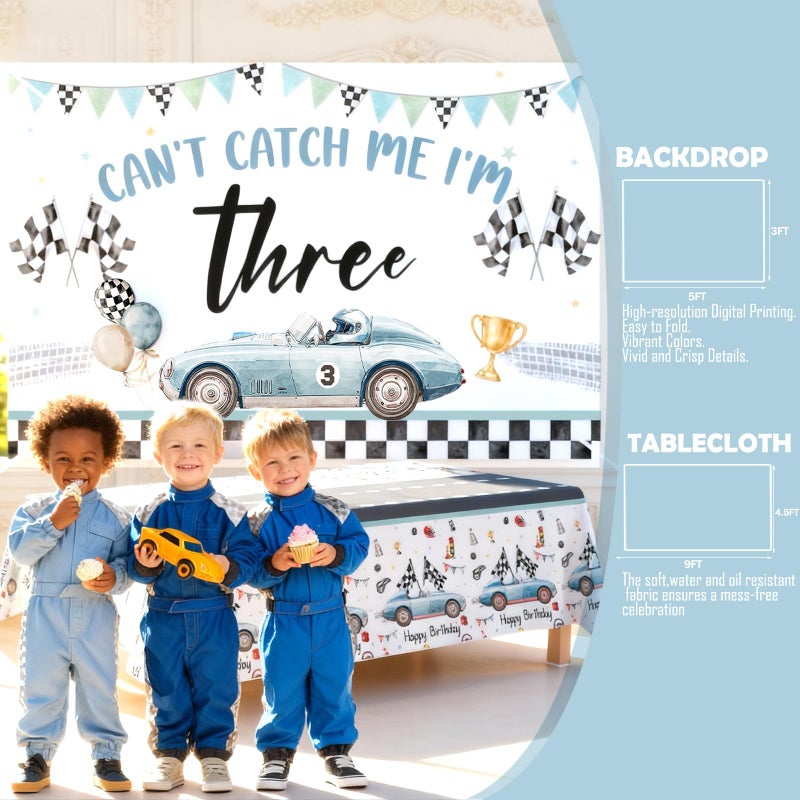Fiesec Cant Catch Me Im 3 Birthday Decorations â€“ 116 PCs Race Car 3rd Birthday Party Supplies with Balloon Garland Backdrop Banner Tablecloth Cake Topper Foil Balloon - Image 5