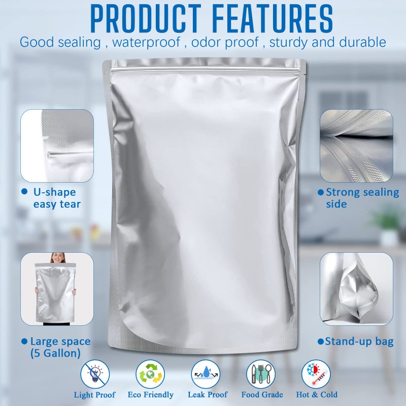 Sukerle 15 Pack 5 Gallon Mylar Bags with Oxygen Absorbers - 10.5 Mil Mylar Bags for Food Storage with 15 Single Sealed 2000cc Oxygen Absorbers & Labels & Clips - for Long Term Food Storage - Image 3