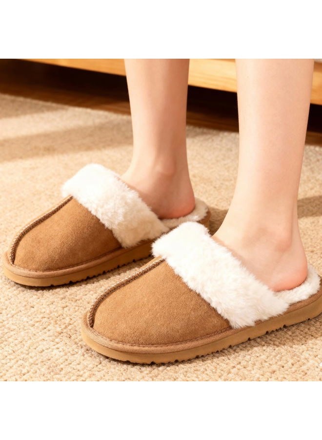 OOW Fuzzy Slippers for Women Cozy Faux Fur House Shoes Winter Warm Memory Foam Slippers for Indoor and Outdoor, Chestnut, 10.5 - Image 3