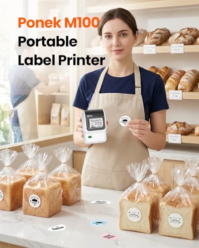 Ponek Label Maker M100 Address Label Printer Versatile App with 4000 Icons and 300 Templates Barcode Bluetooth Label Printer for Small Business Home Office School Organization White - Image 3
