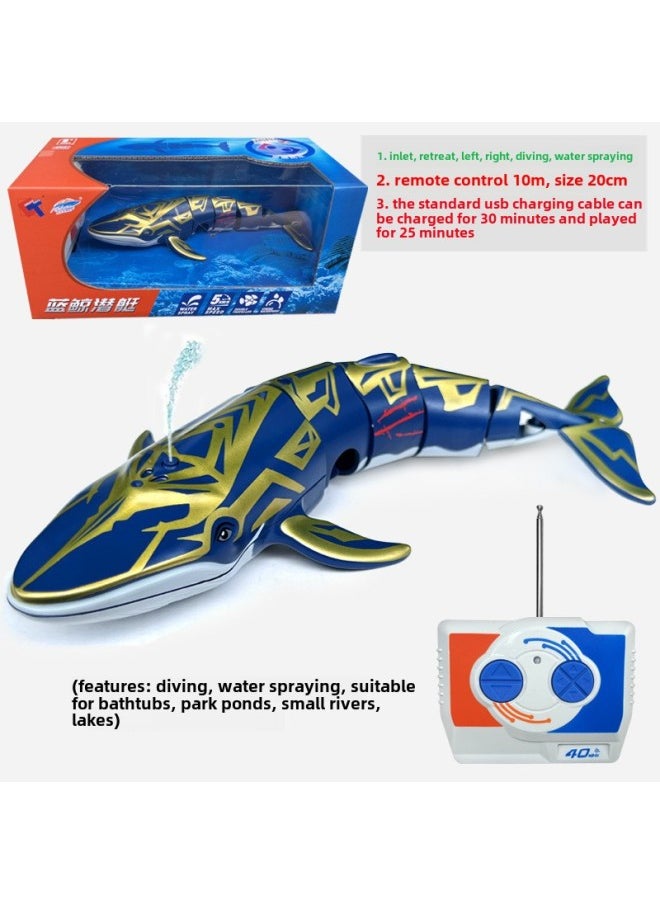 Mini Wireless Remote Control Submarine Waterproof Speedboat Submarine Model Charged Electric Water Play Toy Children Special Olympics-Colour:Golden Diving Whale-40mhz✓-Specification:Charging Head + Charging Cable - Free Remote Control Battery + Tools✓  - Image 1