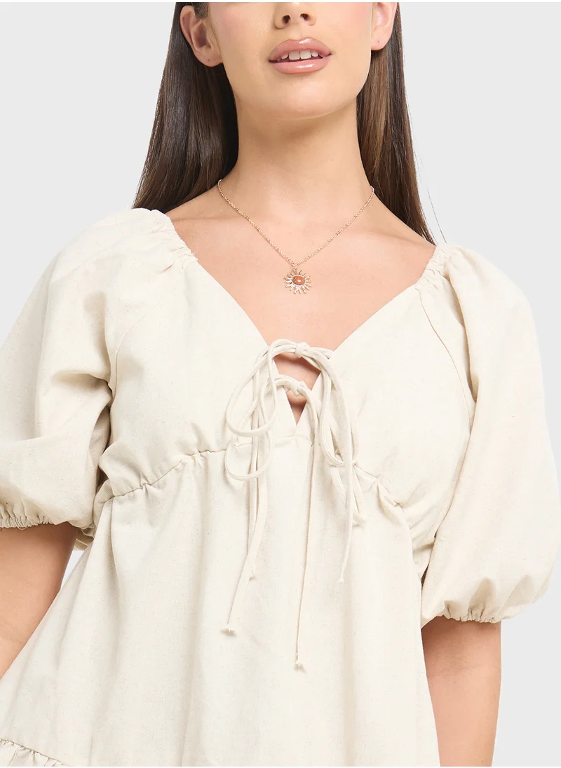 Ginger Off Shoulder Gather Detail Sun Dress
