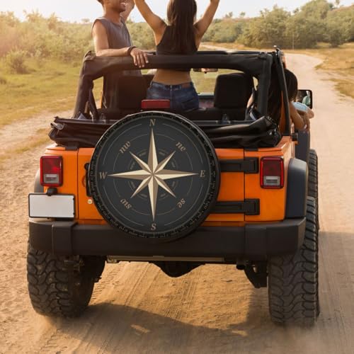 Foruidea Compass Rose Black Spare Tire Cover Dust-Proof Wheel Tire Cover Fit Trailer, RV, SUV and Many Vehicle 17 Inch - Image 4