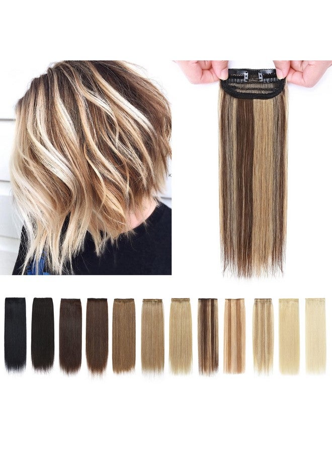 SEGO Ego 2 Pcs Clip In Hair Extensions Real Human Hair Short 10 Inch 30G Hairpiece Human Hair Toppers For Women With Thinning Hair Adding Hair Volume Medium Brown&Dark Blonde - Image 2