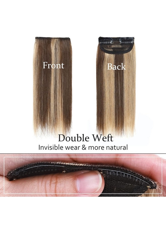 SEGO Ego 2 Pcs Clip In Hair Extensions Real Human Hair Short 10 Inch 30G Hairpiece Human Hair Toppers For Women With Thinning Hair Adding Hair Volume Medium Brown&Dark Blonde - Image 3