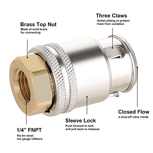 Hromee Lock On Air Chuck for Large Bore Valve, Heavy Duty Closed Flow Tire Chuck, 1/4" FNPT for Tire Inflator and 12V1 Stem Quick Connector - Image 4