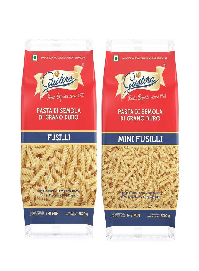 Gustora Healthy Fusilli & Mini Fusilli Pasta Combo Made Of Durum Wheat Semolina I Rich In Protein & Fibre I Zero Cholesterol I Vegetarian I No Trans - Fat I Cooking Time 10 Min - (500 Gm X 2) - Image 1