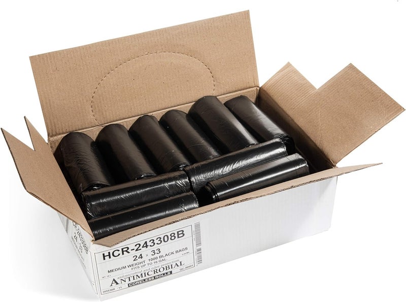 Aluf Plastics High Density Trash Bags, 16 Gallon, 1000 Count, 8 Micron (eq), 24" x 33", Black, for Bathroom, Office, Industrial, Commercial, Janitorial, Municipal, Recycling - Image 1