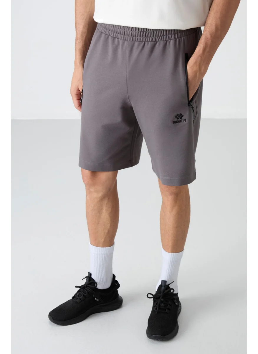 Tommy Life Dark Gray Hidden Zipper Back Pocket Lace-Up Standard Fit Men's Shorts - 81136