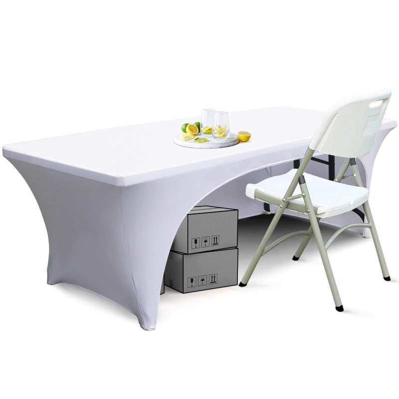 ABCCANOPY 6 ft Spandex Table Cover Open Back Fitted Polyester Tablecloth Stretch Washable Tablecover Table Toppers White