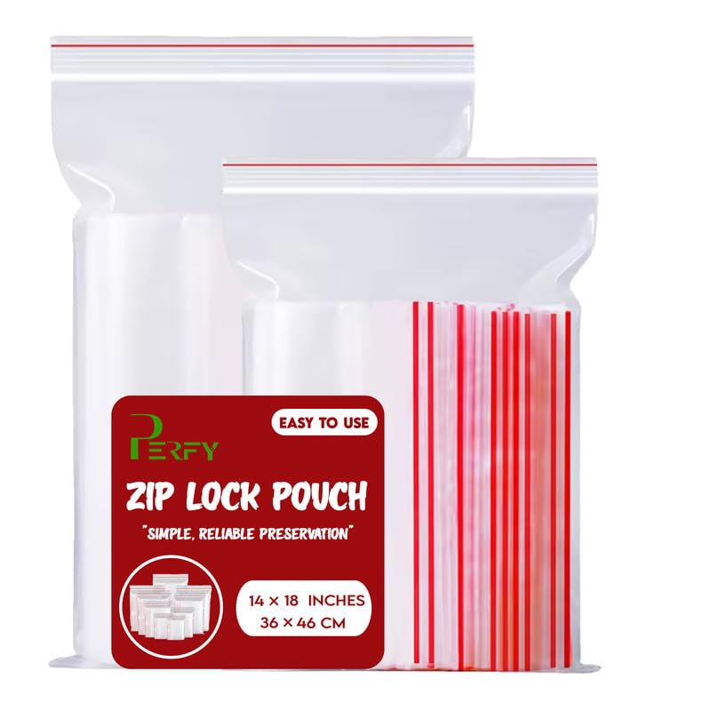 Perfy Multi Purpose ReUsable Transparent Zip Lock 14x18Storage Pouches Durable Press Seal Apply To Kitchen Storage 100Pcs - Image 1