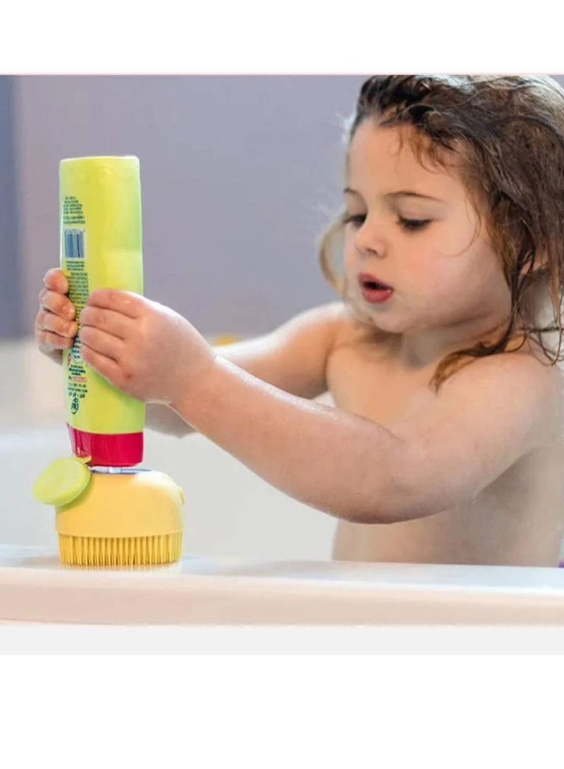 AS SEEN ON TV 2 in 1 Silicone Bath Body Brush with Shampoo Dispenser For Kids Yellow - Image 2