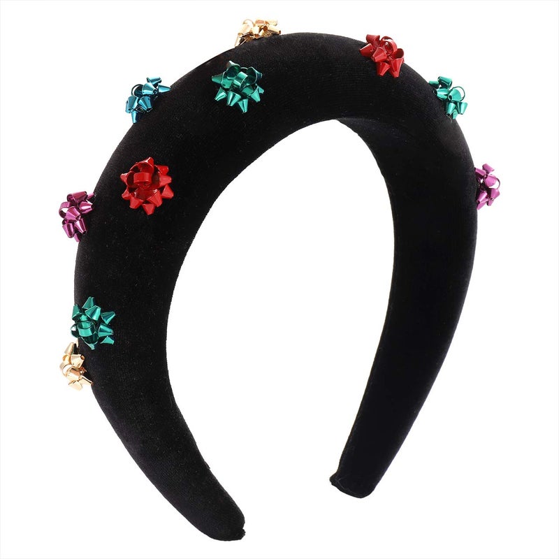 HZEYN Christmas Headband Bow Velvet Padded Headbands Xmas Holiday Party Gift Wrap Hairband for Women