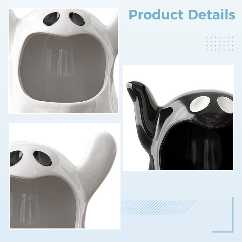 Halloween Ceramic Bowl Ashtray Set 2 Pcs, Cartoon Ghost Decor Black White Home, Office Party Tabletop Handcrafted Ceramic Ashtray - Image 2