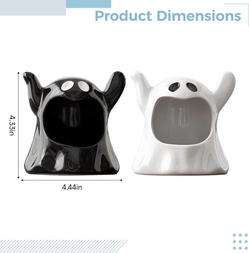 Halloween Ceramic Bowl Ashtray Set 2 Pcs, Cartoon Ghost Decor Black White Home, Office Party Tabletop Handcrafted Ceramic Ashtray - Image 3