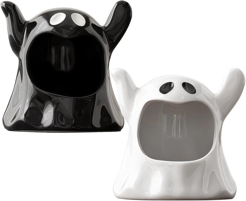 Halloween Ceramic Bowl Ashtray Set 2 Pcs, Cartoon Ghost Decor Black White Home, Office Party Tabletop Handcrafted Ceramic Ashtray - Image 1