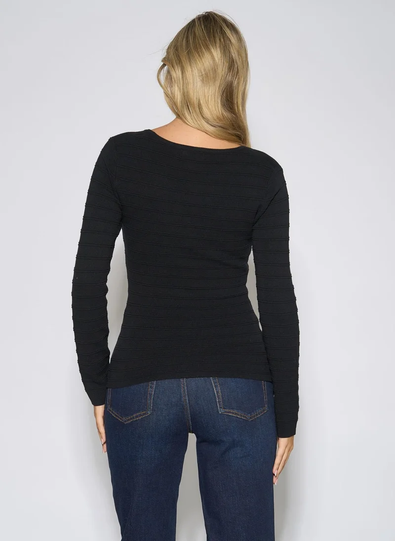 Gini London  Black Square Neck Gold Button Ribbed Top for Women | Best Price UAE