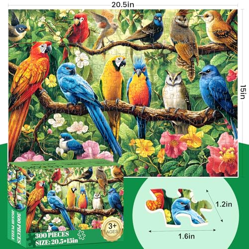 Nitktaia 300 Piece Puzzle for AdultsJungle Parrots Jigsaw Puzzles Adults Kids SeniorsLarge Piece Animal Puzzle for Kids Ages 810 1012Bird Flower Puzzles Letters on BackUnique Puzzles Great Gift20515in - Image 5