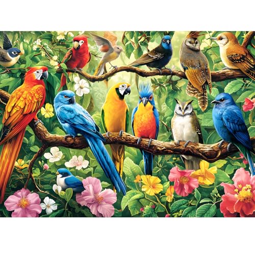 Nitktaia 300 Piece Puzzle for AdultsJungle Parrots Jigsaw Puzzles Adults Kids SeniorsLarge Piece Animal Puzzle for Kids Ages 810 1012Bird Flower Puzzles Letters on BackUnique Puzzles Great Gift20515in - Image 1