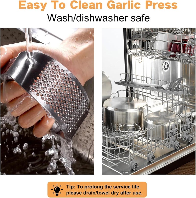LANGMINGDE 316 Stainless Steel Garlic Press Rocker Heavy Duty, Dishwasher Safe Garlic Crusher, Silver Manual Garlic Press With Handle, Easy To Use & Clean, Garlic Processing Tool - Image 4
