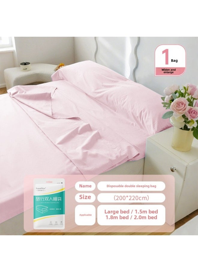 Generic Travel Disposable Sleeping Bag Hotel Dirty Winter Increase Thickened Travel Portable Suit Wash-Free One-Piece Quilt Cover-Color:Double Sleeping Bag 200*220cm (heavy Pink)  - Image 1