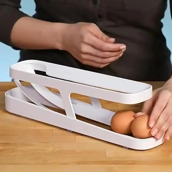 Tirth shop 1Pcs Rolling Egg HolderFridge Egg HolderEgg ContainerEgg HolderFridgeable Egg Organiser 2 Tier Refrigerator Egg Shelf Egg Holder Storage for FridgeFridge Storage Containers for Eggs - Image 2