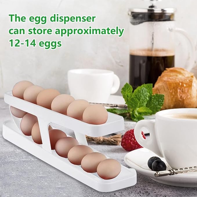 Tirth shop 1Pcs Rolling Egg HolderFridge Egg HolderEgg ContainerEgg HolderFridgeable Egg Organiser 2 Tier Refrigerator Egg Shelf Egg Holder Storage for FridgeFridge Storage Containers for Eggs - Image 4