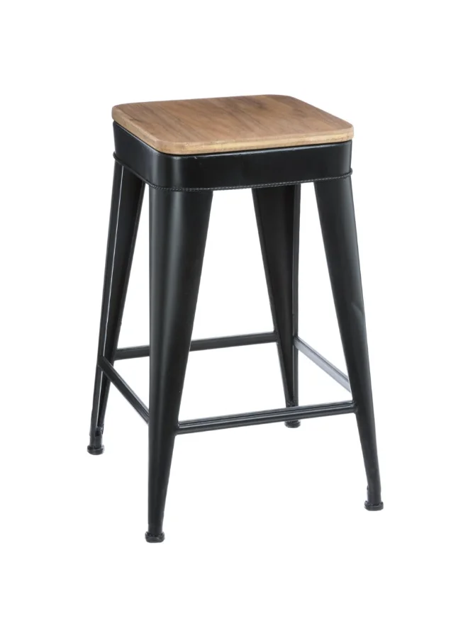 atmosphera Joris Metal and Wood Bar Stool Black and Brown 60.5 x 38 x 38 cm 140319B