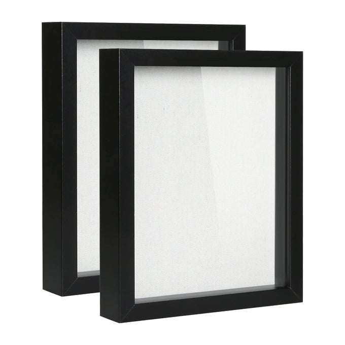 SHADOW BOX PICTURE FRAME WITH LINEN BOARD DEEP WOOD GLASS DISPLAY CASE READY TO HANG MEMORY BOX BABY SPORTS MEMORABILIA PINS AWARDS MEDALS WEDDING TICKETS AND PHOTOS BLACK 2PCS 8X10