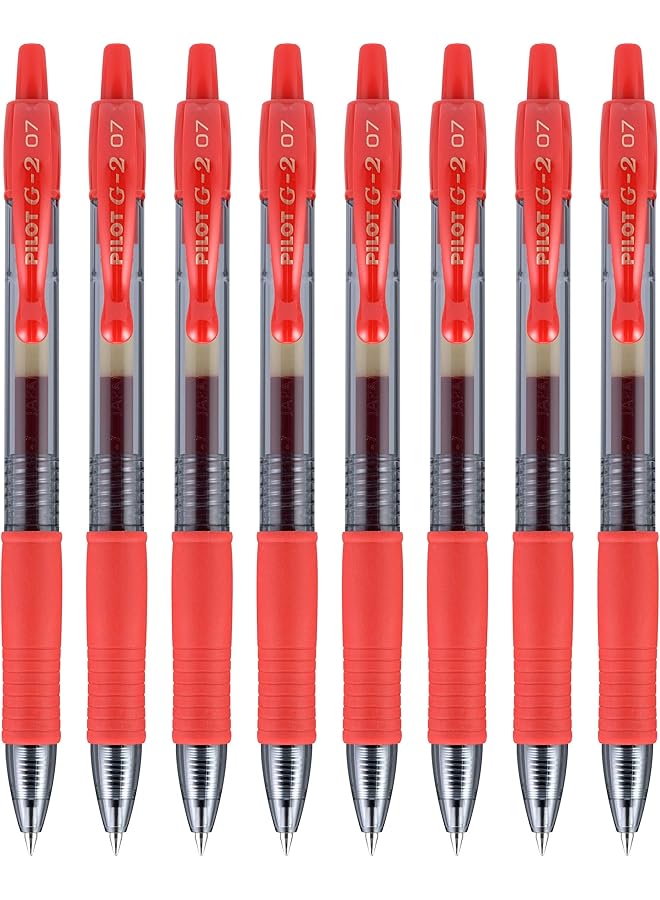 بايلوت أقلام جل فاخرة G2 ذات نقطة رفيعة 0.7 مم باللون الأحمر، عبوة من 8 أقلام - Image 1