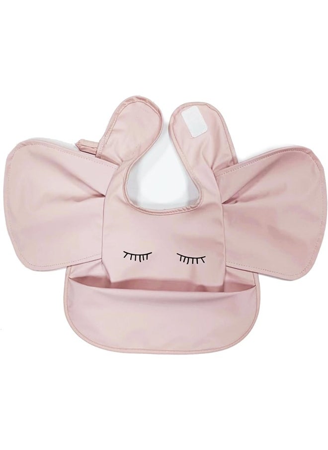 ECVV Waterproof Cute Wings Ruffle Smock Mess Proof Infant Feeding Bibs With Food Catcher For Toddlers, Pink Elephant, One Size  - Image 1