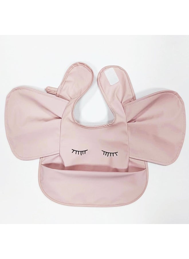 ECVV Waterproof Cute Wings Ruffle Smock Mess Proof Infant Feeding Bibs With Food Catcher For Toddlers, Pink Elephant, One Size  - Image 2