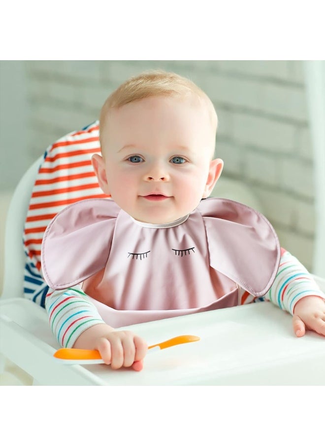ECVV Waterproof Cute Wings Ruffle Smock Mess Proof Infant Feeding Bibs With Food Catcher For Toddlers, Pink Elephant, One Size  - Image 4