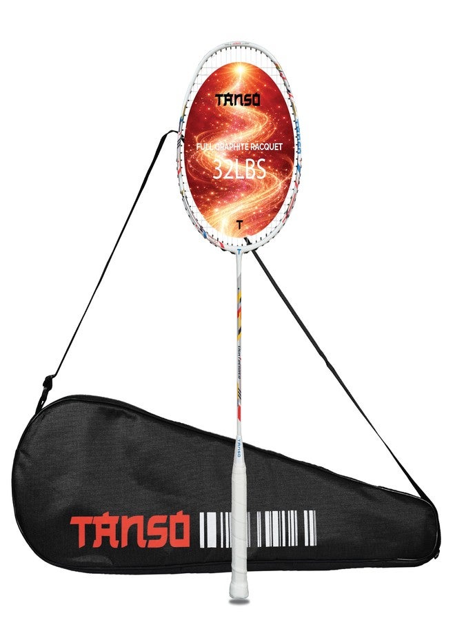 Tanso مضرب تنس الريشة TANSO Lightbearer المصنوع بالكامل من الجرافيت فائق الخفة من ألياف الكربون (شد 32 رطلاً، طول 675 مم، وزن 77 جرامًا، مزود بأوتار ممتازة وغطاء كامل للمضرب) - Image 1