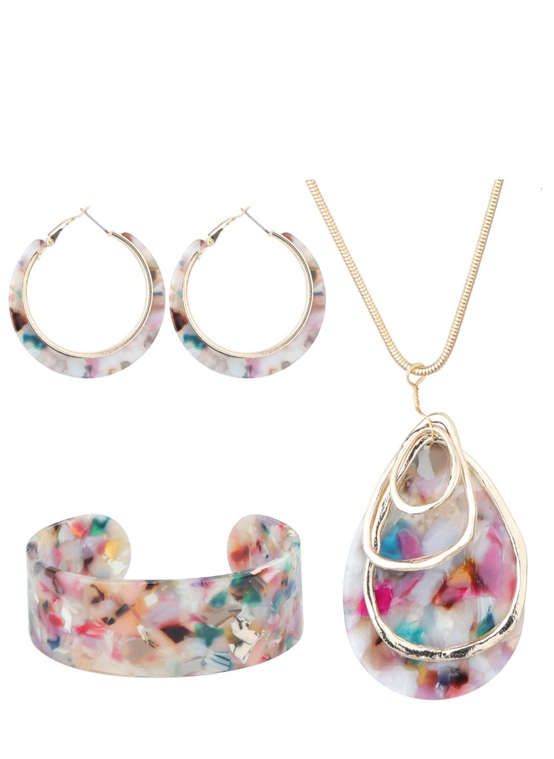 Al Aoyama Acrylic Jewelry Set for Women Statement Boho Resin Earrings Necklace Bracelet  - Image 1