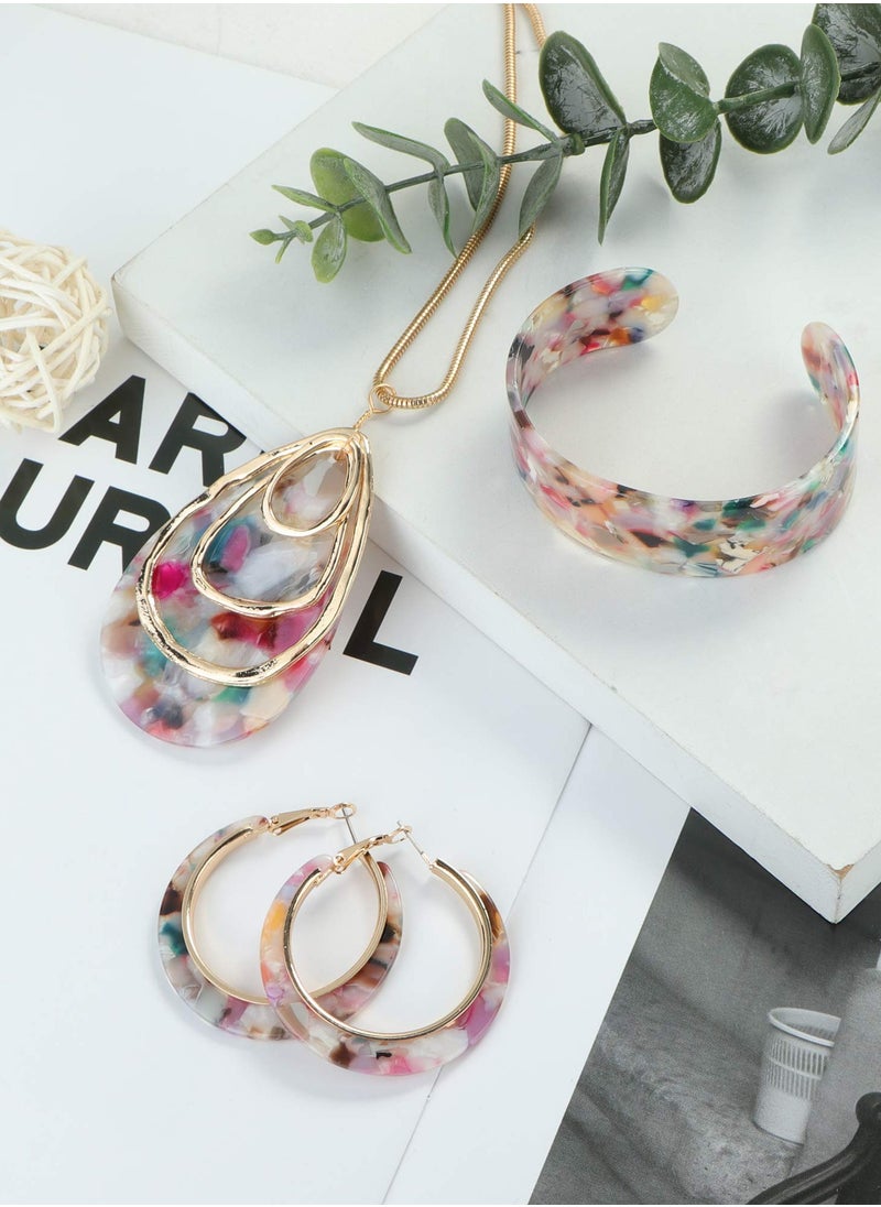 Al Aoyama Acrylic Jewelry Set for Women Statement Boho Resin Earrings Necklace Bracelet  - Image 3