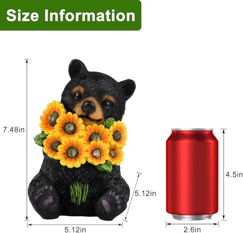 ILLUMINEW Solar Garden Lights Outdoor Statues Black Bear with Sunflowers Sculpture Decor Mother Gifts for Women Men or Daughter Unique Garden Statues for Housewarming Gifts - Image 3