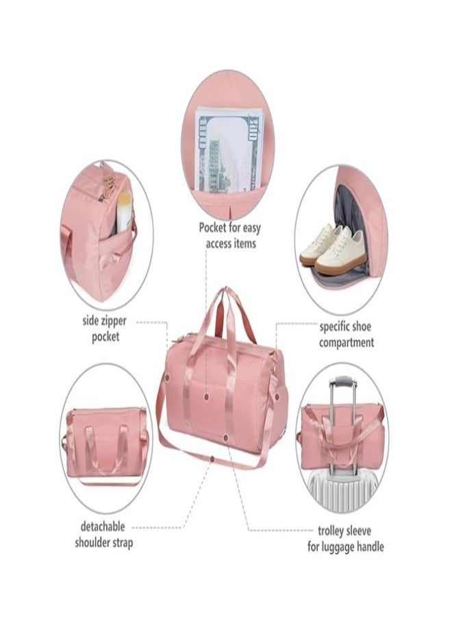 TINSICO Waterproof Travel Duffel Bag Weekender Bag for Women and Men Swim Sports Training Handbag Yoga Bag with Wet Pocket & Shoe Compartment, Oxford Fabric (Pink) - Image 3