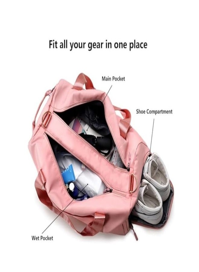 TINSICO Waterproof Travel Duffel Bag Weekender Bag for Women and Men Swim Sports Training Handbag Yoga Bag with Wet Pocket & Shoe Compartment, Oxford Fabric (Pink) - Image 2