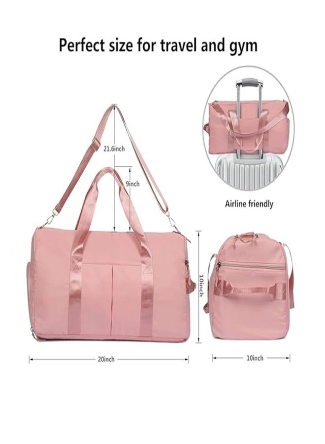 TINSICO Waterproof Travel Duffel Bag Weekender Bag for Women and Men Swim Sports Training Handbag Yoga Bag with Wet Pocket & Shoe Compartment, Oxford Fabric (Pink) - Image 5