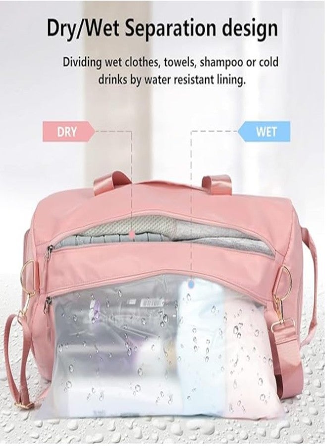 TINSICO Waterproof Travel Duffel Bag Weekender Bag for Women and Men Swim Sports Training Handbag Yoga Bag with Wet Pocket & Shoe Compartment, Oxford Fabric (Pink) - Image 4