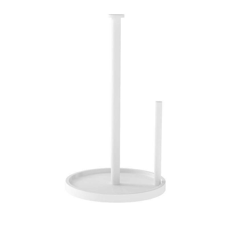 STWWO Paper Towel Holder Countertop Standing Paper Roll Holder with Anti Slip Weighted Base Stainless Steel Freestanding Paper Towel Holder for Kitchen White - Image 2