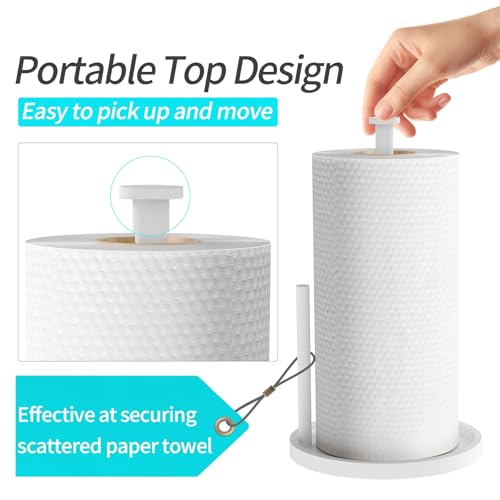 STWWO Paper Towel Holder Countertop Standing Paper Roll Holder with Anti Slip Weighted Base Stainless Steel Freestanding Paper Towel Holder for Kitchen White - Image 3